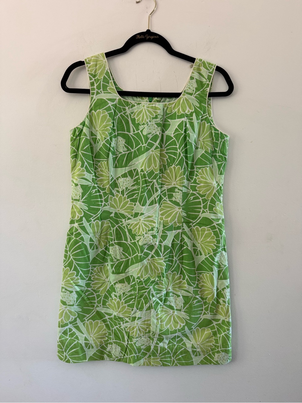 Lilly Pulitzer Vintage Green Floral Sleeveless Fitted Mini Shift Dress Retro